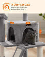 DogCratesDepot® Multi-Level Cat Tree: Spacious Perch, 2-in-1 Scratching Ramp, 2-Door Cat Cave, Spare Pompom, Safe Haven for Large or Chubby Cats - Dog Crates Depot®