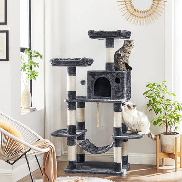 DogCratesDepot® 59.3" Cat Tree in Cream & Gray with Hammock and Scratcher - Dog Crates Depot®