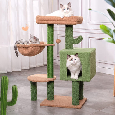 DogCratesDepot® Cactus Cat Tree - Stylish Haven for Playful Cats with Hammock, Condo, and Sisal Scratching Posts - Dog Crates Depot®