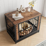 DogCratesDepot® Dog Crate Furniture, Metal and Wooden Dog Crate, Dog Kennel with 3 Doors Indoor, Pet Puppy Crate End Table for Medium/Small Dog, Heavy Duty Dog House, Black and Rustic Brown - Dog Crates Depot®