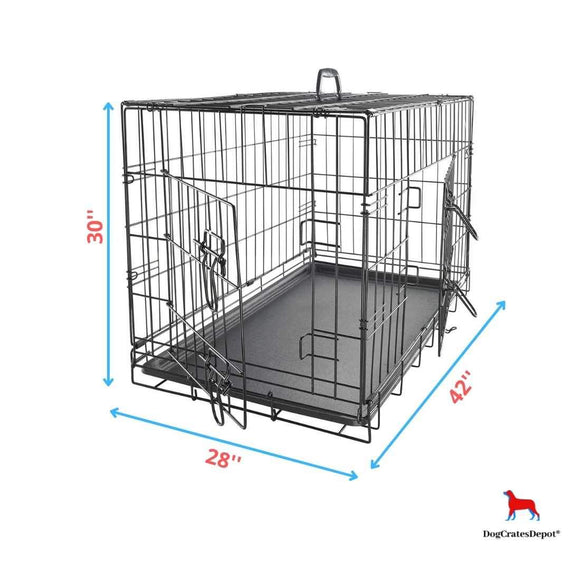 DogCratesDepot® Extra-Large (42'') Double-Door Folding Metal Dog or Pet Crate Kennel with Tray - Dog Crates Depot®