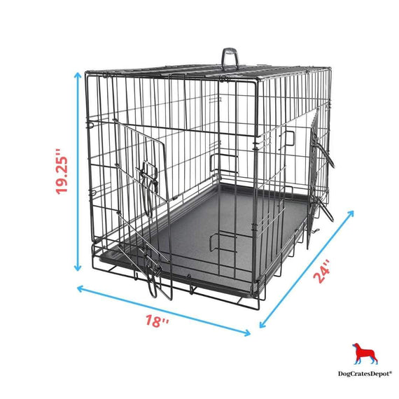 DogCratesDepot® Small (24'') Double-Door Folding Metal Dog or Pet Crate Kennel with Tray - Dog Crates Depot®