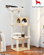 DogCratesDepot® Tall Cat Haven 56.3''- Premium Wood Modern Cat Tower with Sisal Covered Scratching Posts, Cozy Condo, and Super Large Hammock for Indoor Cats in Beige - Dog Crates Depot®