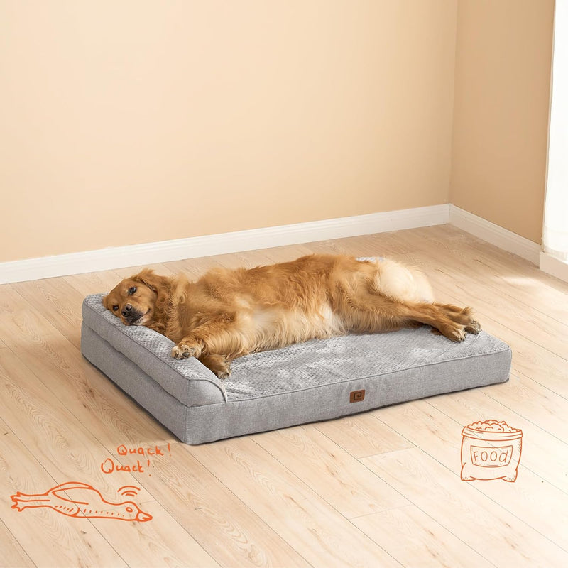 Memory Foam Dog Bed Medium, Orthopedic Dog Beds for Medium Dogs with Waterproof Removable Cover, L Shaped Washable Pet Bed with Sides and Non-Slip Bottom Dog Sofa Pillow, Grey - Dog Crates Depot®